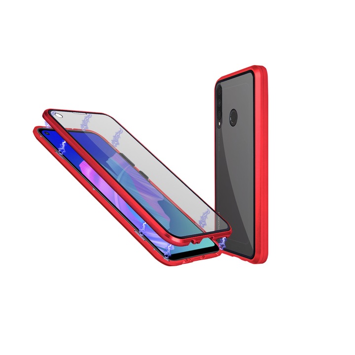 Магнитен Кейс за Huawei P40 Lite E, с предно и задно стъкло, Червен