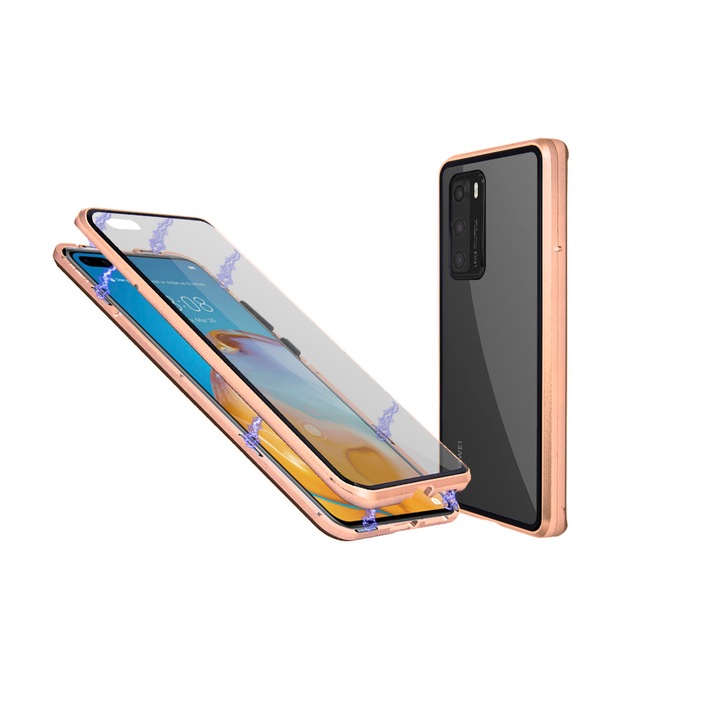 Магнитен 360° Кейс за Huawei P40 със стъкло отпред и отзад, Златист