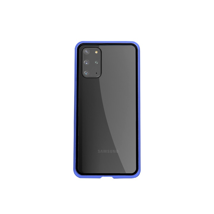 Магнитен Кейс за Samsung Galaxy S20 Plus, Стъклен гръб, Син