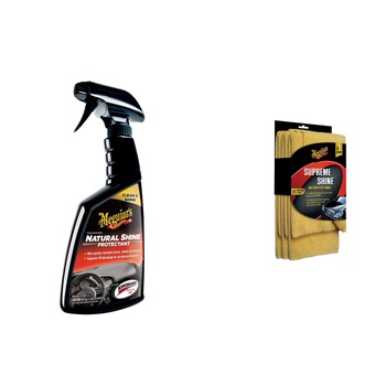 Pachet Solutie auto spray curatare vinilin si plastic Meguiar's, 473ml, si 3 lavete Supreme Shine Microfiber Towel Pachet Solutie auto spray curatare vinilin si plastic Meguiar's, 473ml, si 3 lavete Supreme Shine Microfiber Towel