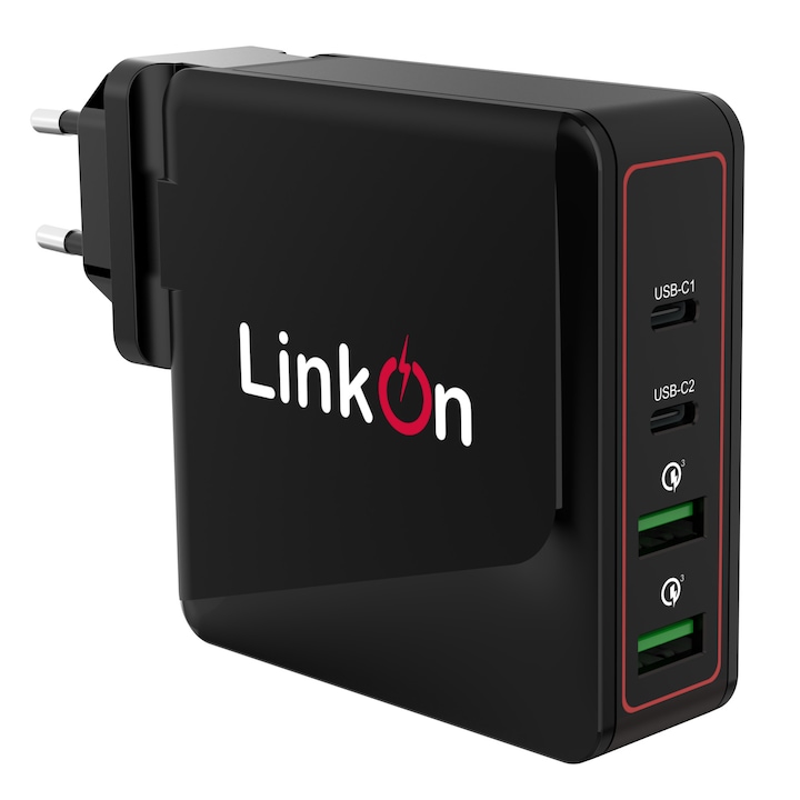 LinkOn Ganius 166W (136W tanúsítvánnyal rendelkezik) hordozható fali / hálózati töltő GaN Tech 100W USB-C PD3.0 PPS és 18W USB-A QC4.0 + kompatibilis a MacBook 2019 Dell HP Surface Lenovo Samsung S20 Ultra Note 10+