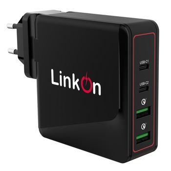 Incarcator LinkOn, 136W, Pentru Laptopuri, Tablete Si Telefoane, 100W USB C PD3.0 PPS, 18W USB A QC3.0, Cip GaN, MacBook Pro, Dell, HP, Chromebook, Lenovo, Negru Incarcator LinkOn, 136W, Pentru Laptopuri, Tablete Si Telefoane, 100W USB C PD3.0 PPS, 18W USB A QC3.0, Cip GaN, MacBook Pro, Dell, HP, Chromebook, Lenovo, Negru
