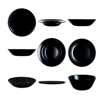 Set 28 piese vesela de masa, Opal, Negru Set 28 piese vesela de masa, Opal, Negru