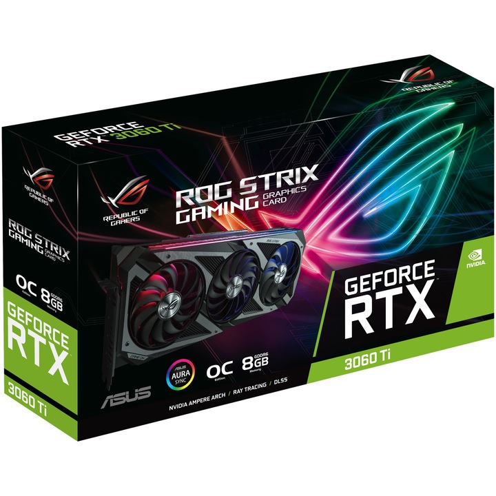Placa video ASUS ROG Strix GeForce® RTX™ 3060 Ti OC, 8GB GDDR6, 256-bit