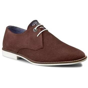 Pantofi casual pentru barbati, Pepe Jeans London, Model Belmonty Derby, Piele naturala, Maro/Alb