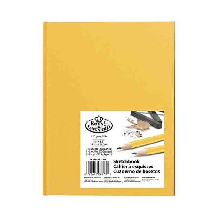 Caiet de schite pentru desen cu hartie alba, Royal, Fashion Colors, 5.5x8.5'' (aprox. A5), 110 coli, 110g - Galben
