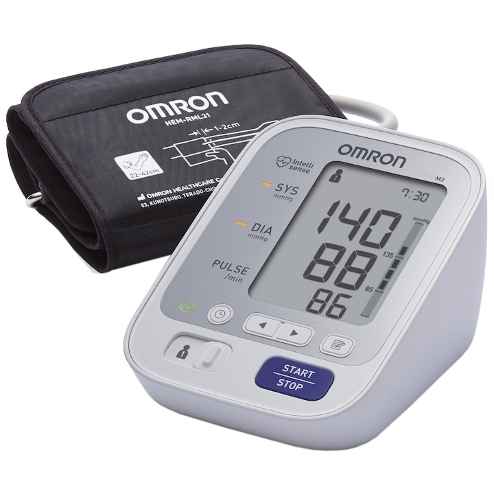 OMRON M3 vérnyomásmérő + hálózati adapter, Fehér/Szürke