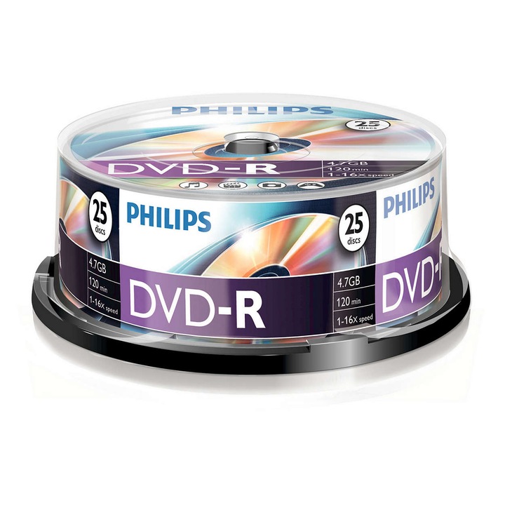 DVD-R Philips, 4.7GB, 16X, 25 darab