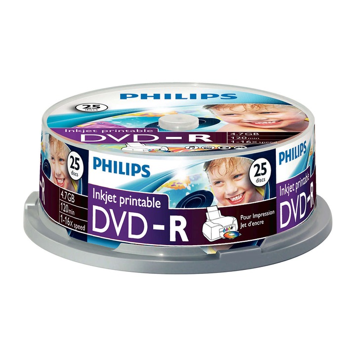 DVD-R Philips, 4.7GB, 16X, Printabil, 25 buc
