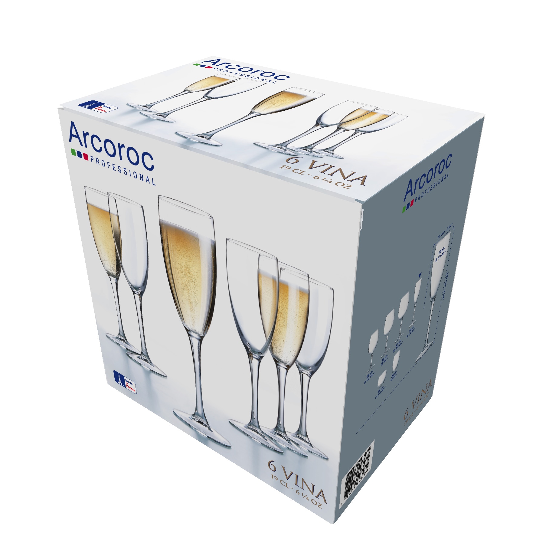 Set 6 pahare Arcoroc flute Vina, 190 ml