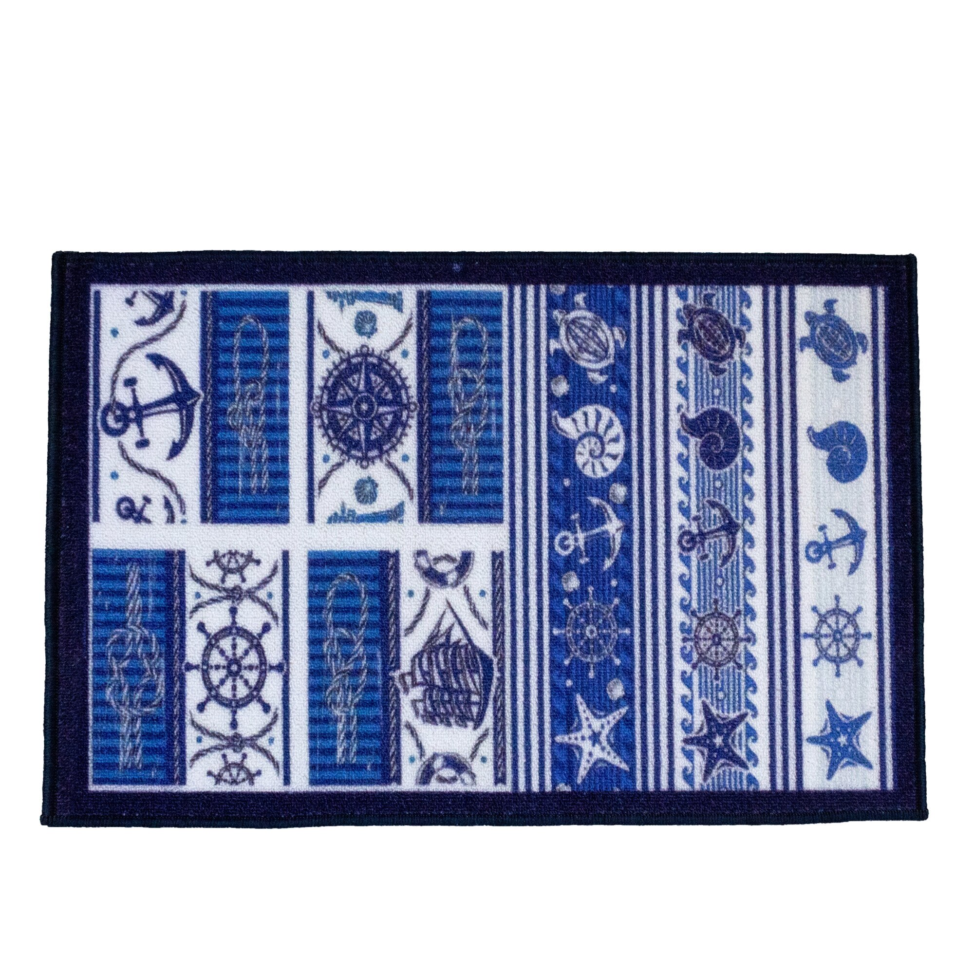 Covoras baie SAM Art , 50x80 cm, grosime 3.5 mm, 1000g/mp, 100% poliamida, suport latex, model ancore Mari Turtle