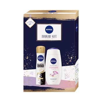 Set cadou Nivea: Deodorant spray Invisible for Black & White Silky Smooth, 150 ml + Gel de dus Care & Diamond, 250 ml Set cadou Nivea: Deodorant spray Invisible for Black & White Silky Smooth, 150 ml + Gel de dus Care & Diamond, 250 ml
