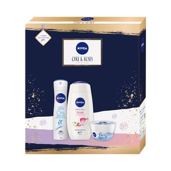 Set cadou Nivea: Deodorant spray Fresh Natural, 150 ml + Gel de dus Nivea Care & Roses, 250 ml + Crema de corp Nivea Care, 50 ml Set cadou Nivea: Deodorant spray Fresh Natural, 150 ml + Gel de dus Nivea Care & Roses, 250 ml + Crema de corp Nivea Care, 50 ml