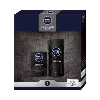 Set cadou Nivea Men: Lotiune dupa ras Deep, 100 ml + Gel de dus Deep, 250 ml Set cadou Nivea Men: Lotiune dupa ras Deep, 100 ml + Gel de dus Deep, 250 ml