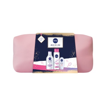 Set cadou Nivea: Apa micelara Nivea Sensitive pentru ten sensibil, 400 ml + Sampon micelar pentru par fragil, 400 ml + Crema pentru maini cu flori de cires si ulei de jojoba, 75 ml Set cadou Nivea: Apa micelara Nivea Sensitive pentru ten sensibil, 400 ml + Sampon micelar pentru par fragil, 400 ml + Crema pentru maini cu flori de cires si ulei de jojoba, 75 ml