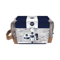 Set cadou Nivea Men: Gel de ras pentru ten sensibil, 200 ml + Balsam după ras pentru ten sensibil, 100 ml + Deodorant roll-on masculin Black & White Invisible Power, 50 ml