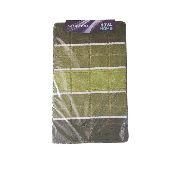 NOVA HOME fürdőszőnyeg készlet, 80x50 cm, zöld/fehér polipropilén, 3 db