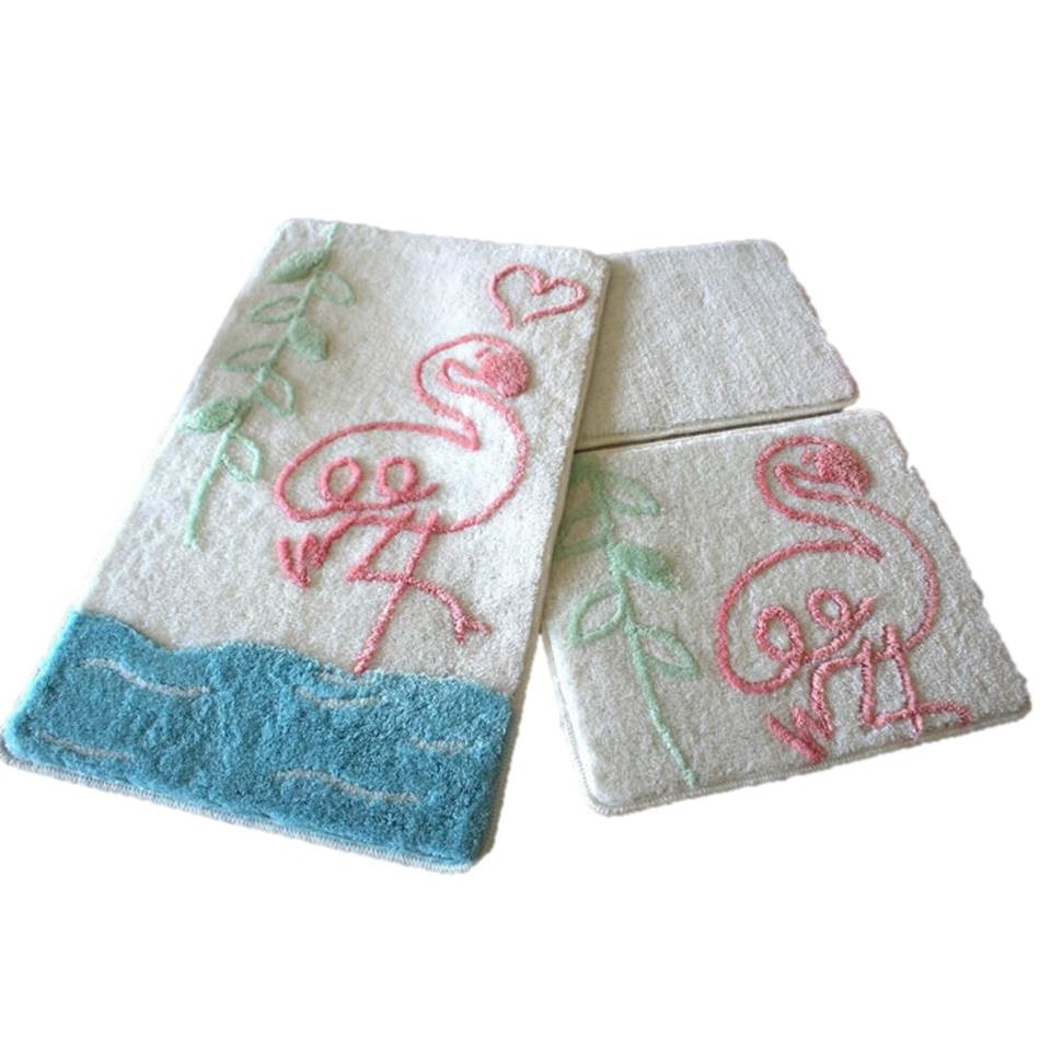 Set 3 Covorase de baie, Flamingo Beach, 100 % Acril