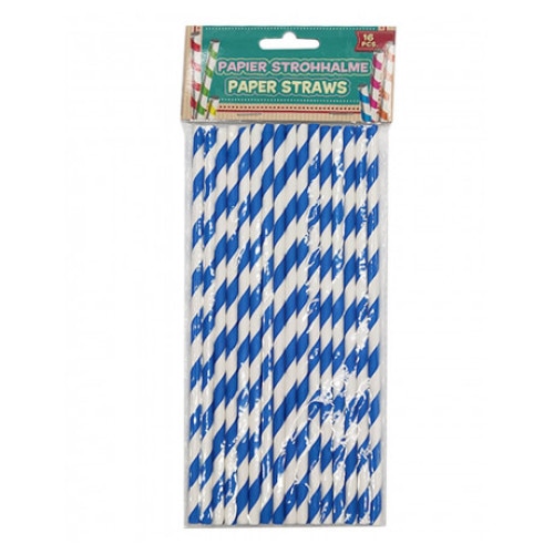 Set 16 bucati paie din hartie alb-albastru, 20x0,5cm