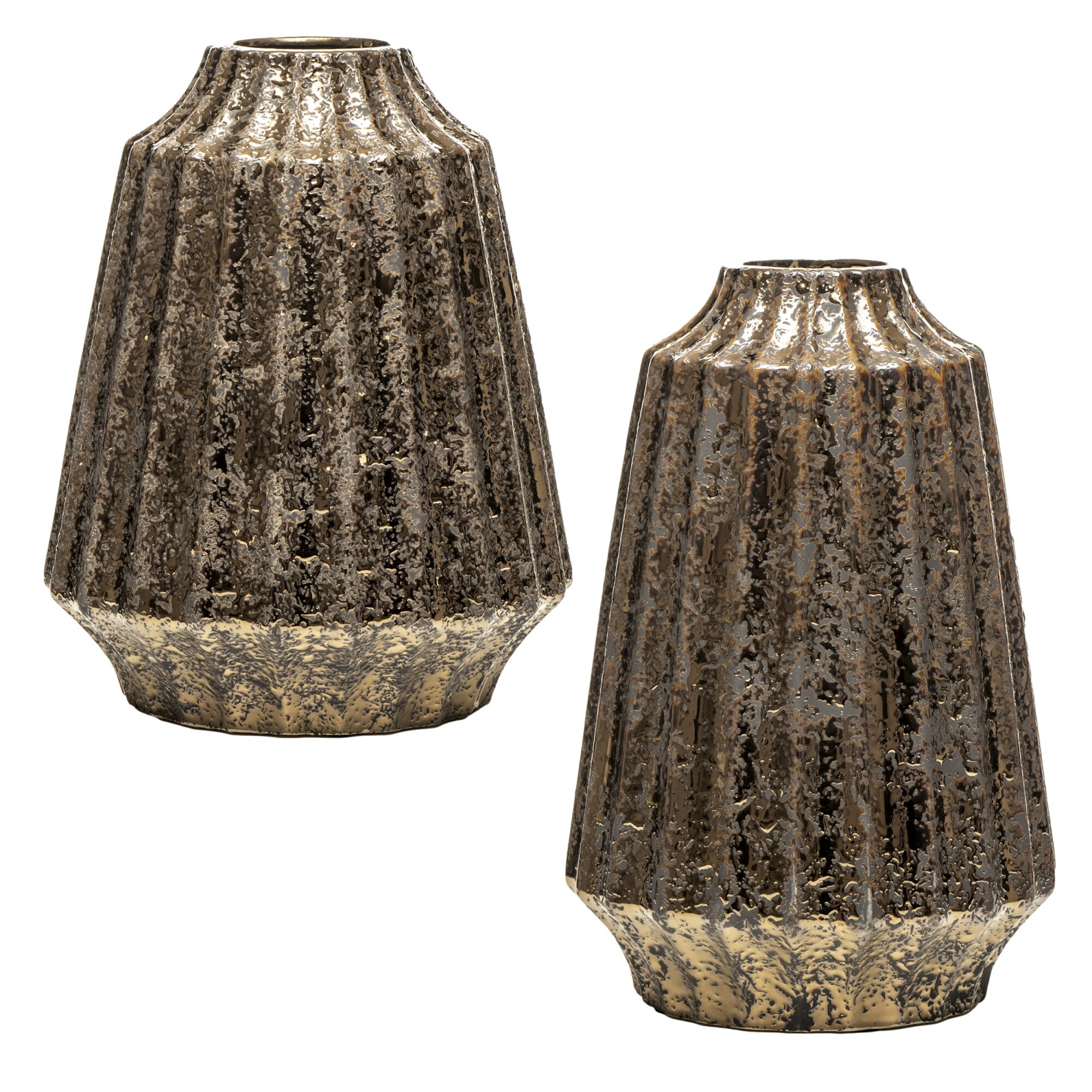 Set 2 vaze ceramica 'Beautiful brown', 30 cm, maro antichizat, realizate manual