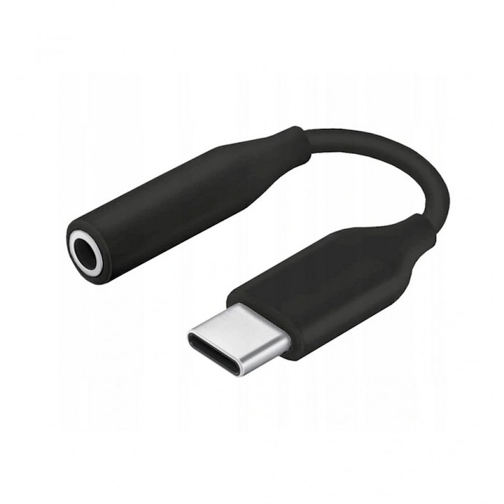 Cablu adaptor USB Type-C la mufa jack 3.5mm, pentru microfon si casti, negru, PlanetPhone