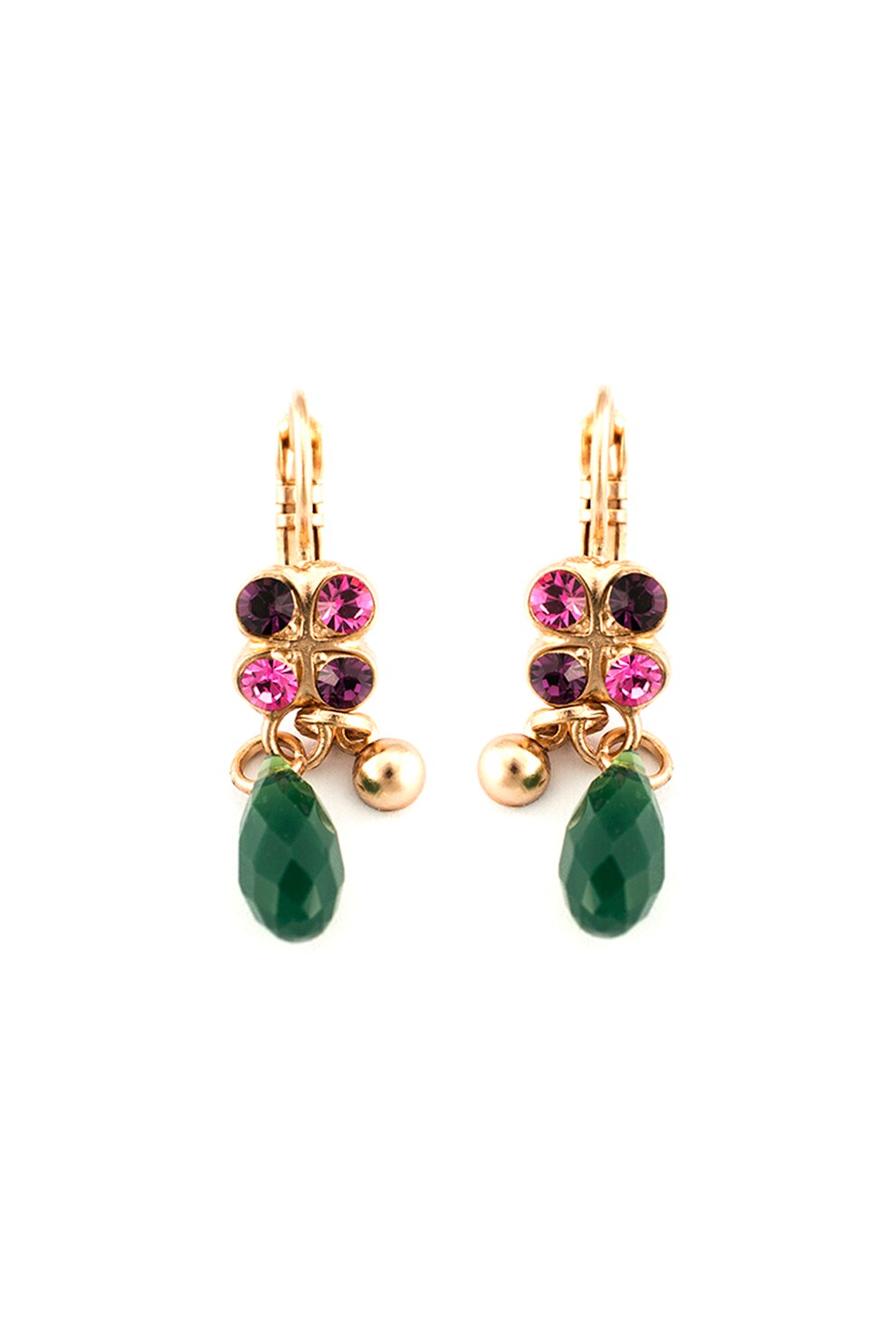Roxannes - Mariana Jewellery, Cercei placati cu aur rose de 24K, Verde/Auriu/Roz