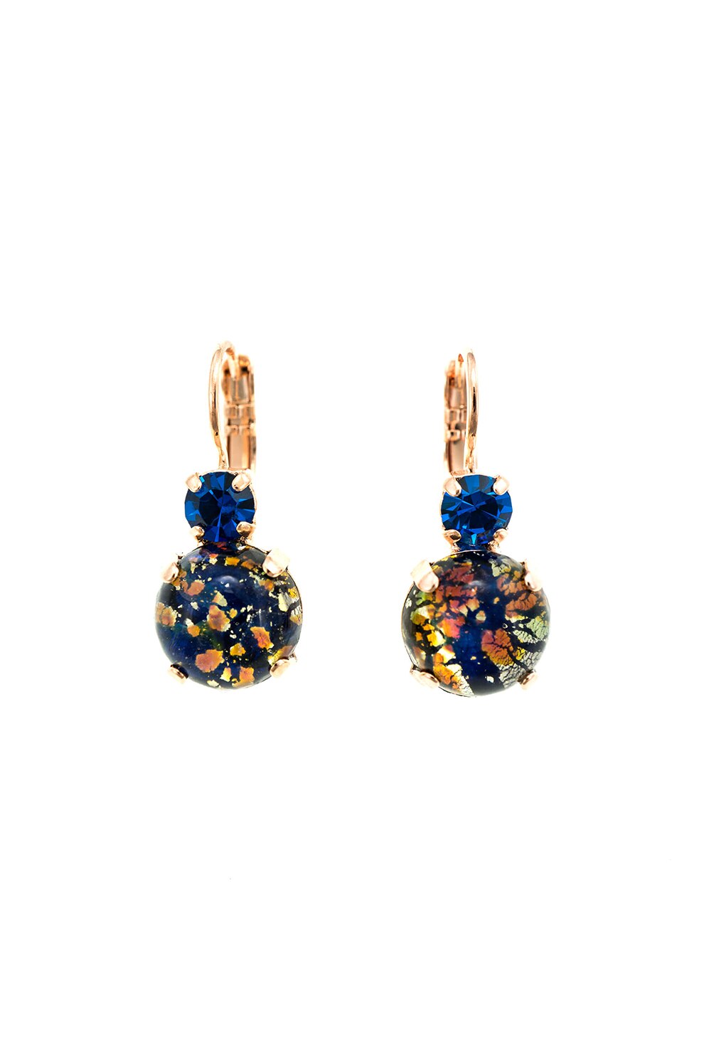 Roxannes - Mariana Jewellery, Cercei placati cu aur rose de 24K si cristale , Albastru/Galben