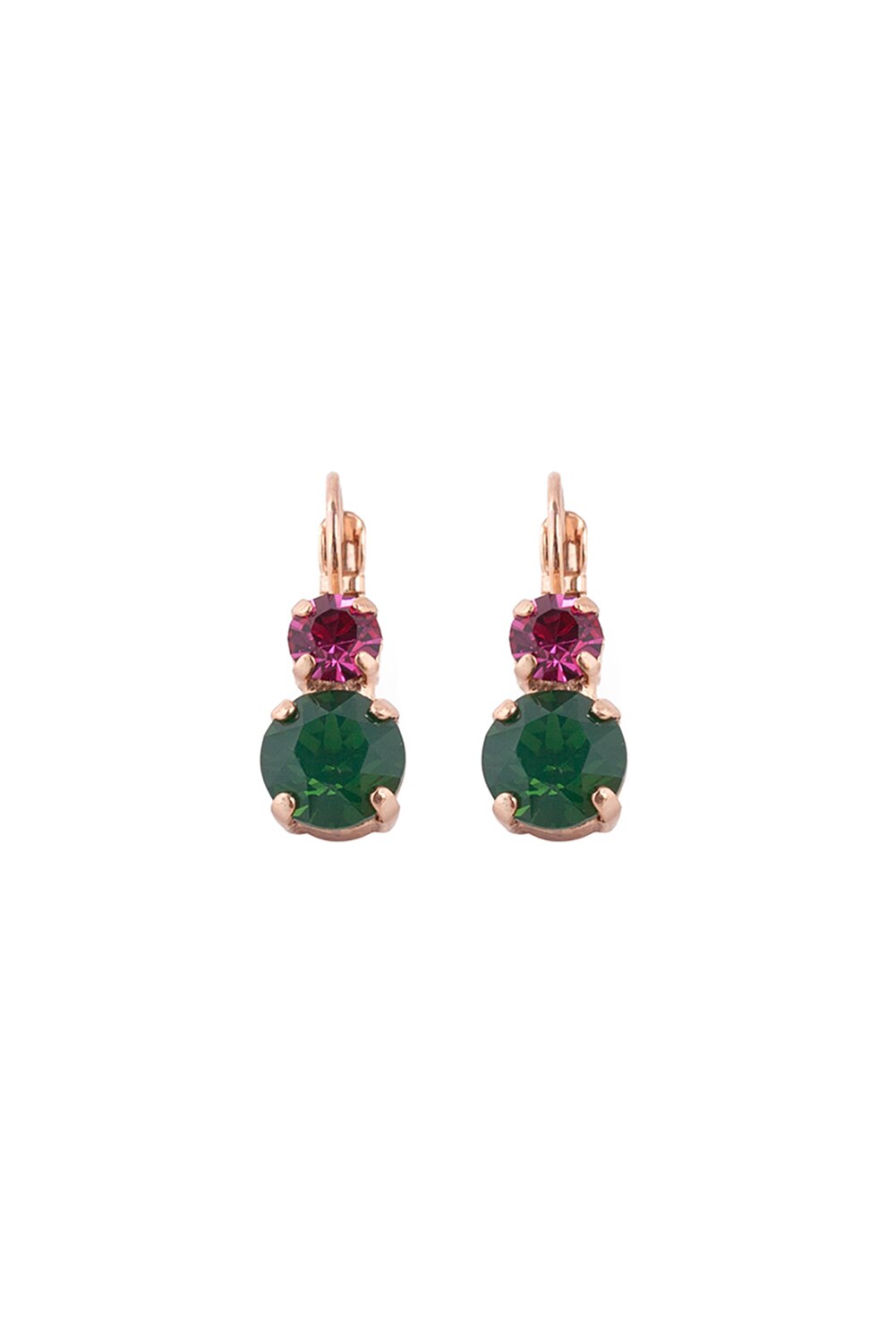 Roxannes - Mariana Jewellery, Cercei placati cu aur rose de 24k si decorati cu cristale , Verde/Auriu/Roz
