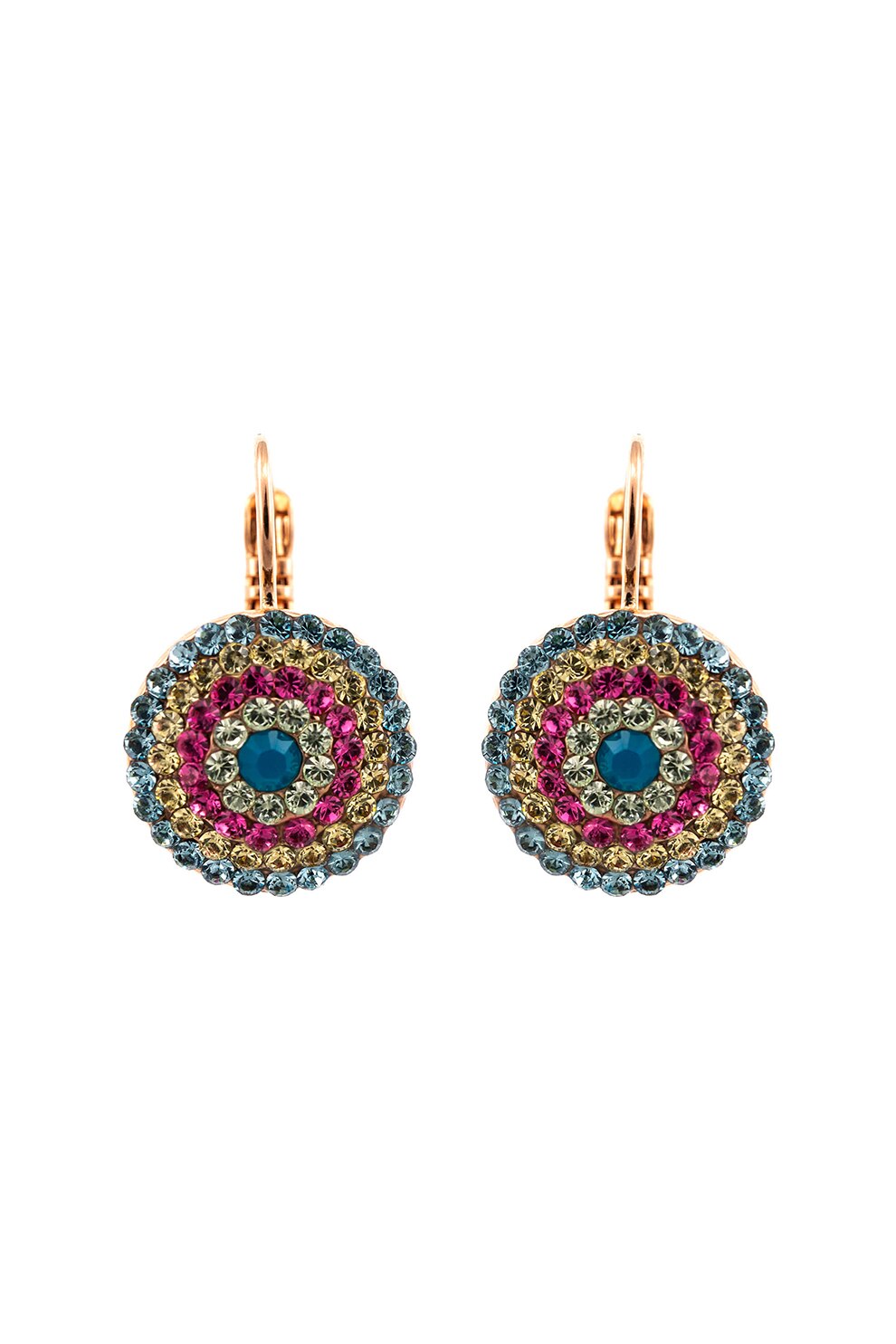 Roxannes - Mariana Jewellery, Cercei placati cu aur de 24k si decorati cu cristale, Albastru/Roz/Auriu