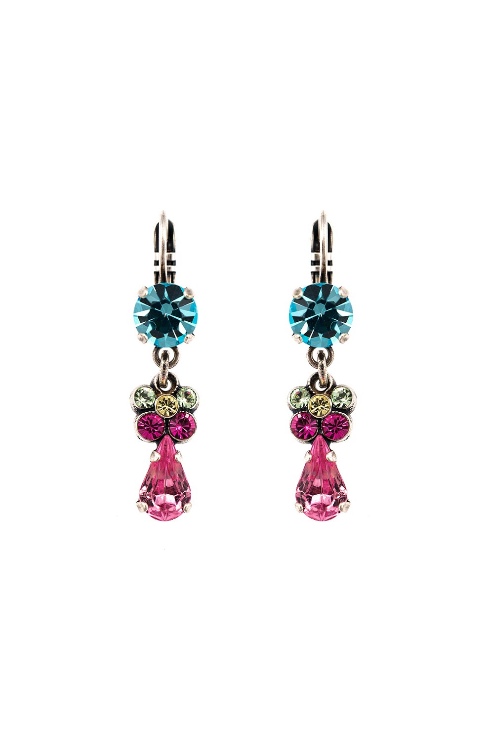 Roxannes - Mariana Jewellery, Cercei placati cu argint 925 si decorati cu cristale , Roz/Albastru/Argintiu
