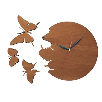 Ceas de perete cu fluturi exteriori Teak 28 cm Ceas de perete cu fluturi exteriori Teak 28 cm