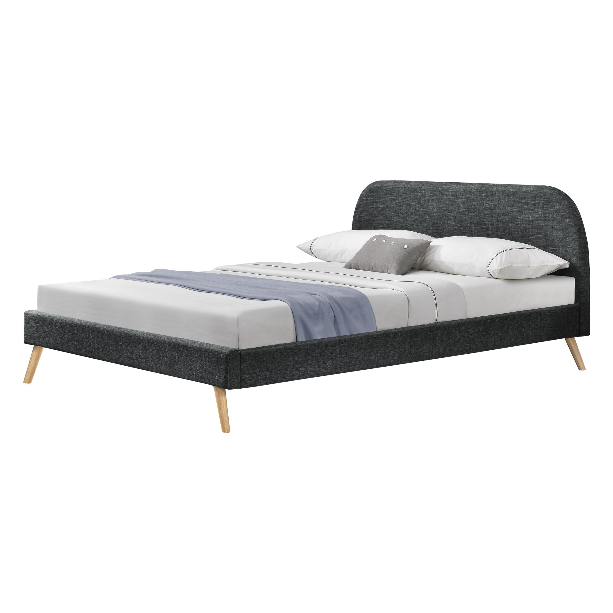 Pat tapitat Elvas DG140, Corium, 213 x 153 x 85 cm, textil/lemn, gri inchis, dublu
