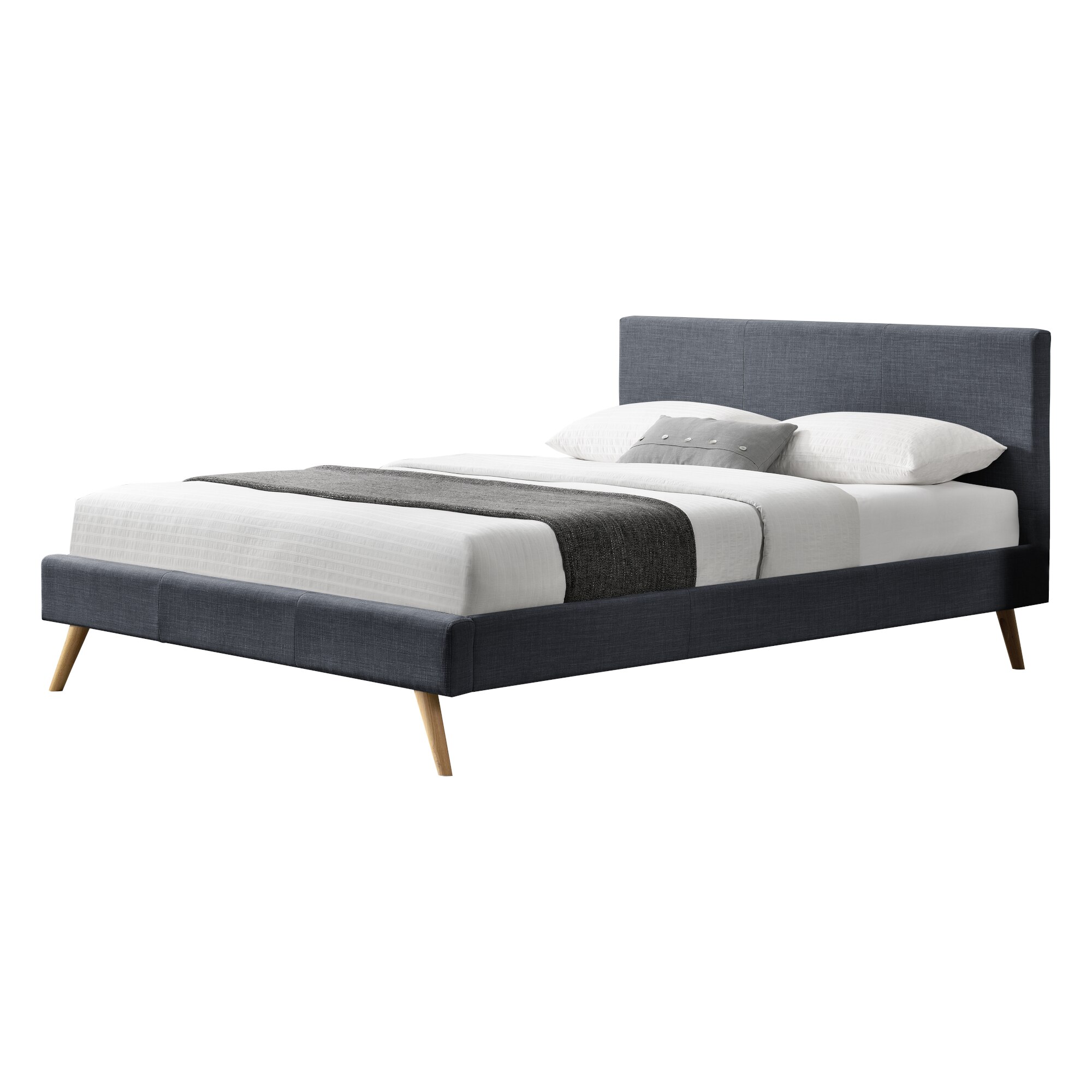Rama pat moderna tapitata textil Funchal GI180, Corium, 214,5 x 187 x 88 cm, MDF, gri inchis, dublu