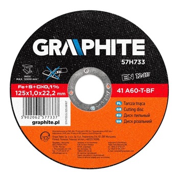 Disc de taiere pentru inox, 125x1x22.2mm, Graphite 57H733 Disc de taiere pentru inox, 125x1x22.2mm, Graphite 57H733