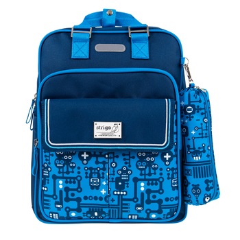 Ghiozdan, Strigo, Cube, Albastru inchis, penar inclus, 39 x 29 x 16 Ghiozdan, Strigo, Cube, Albastru inchis, penar inclus, 39 x 29 x 16
