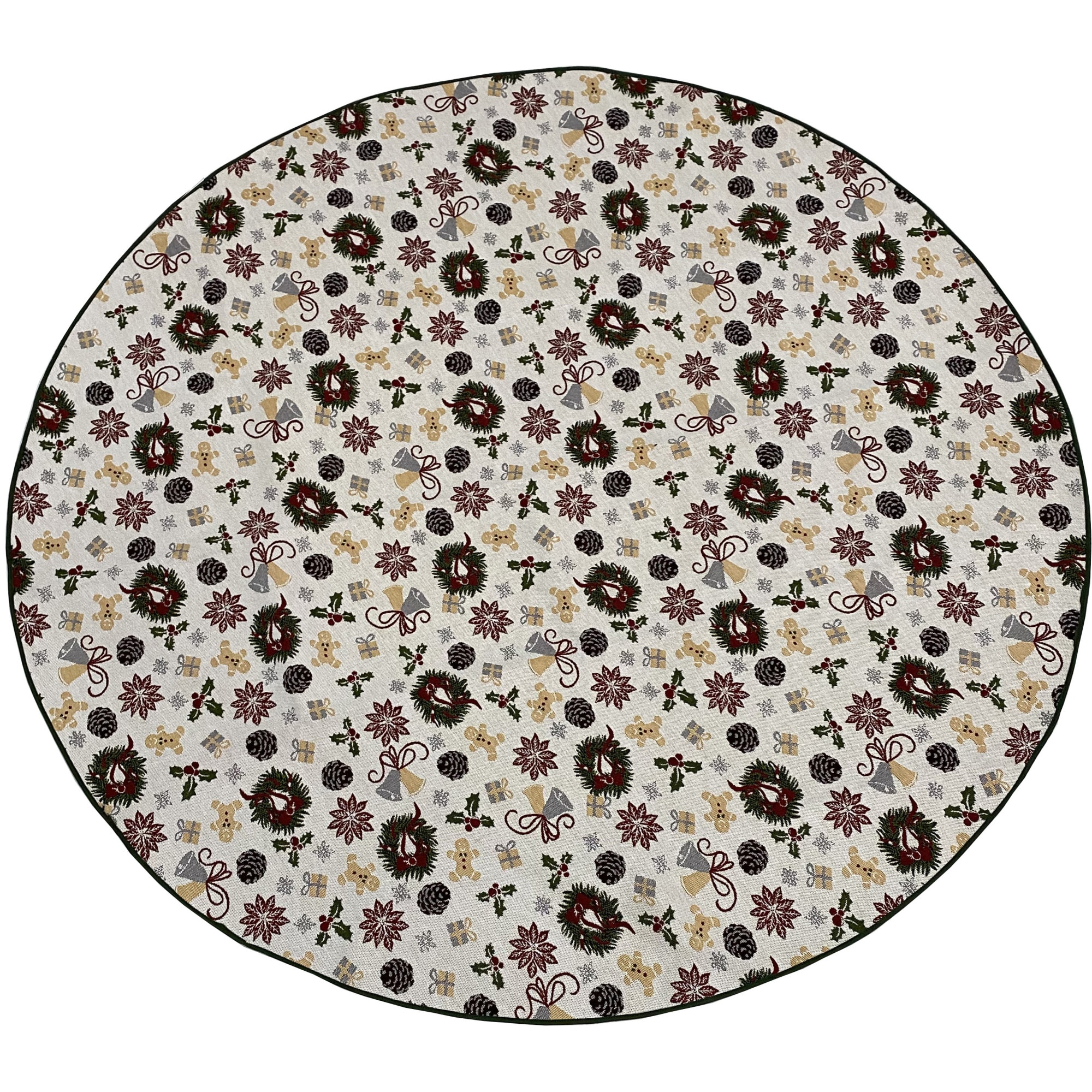 Fata de masa Dekoratex, diametru 140 cm, GINGER, tesatura tip goblen, cu motive de Craciun