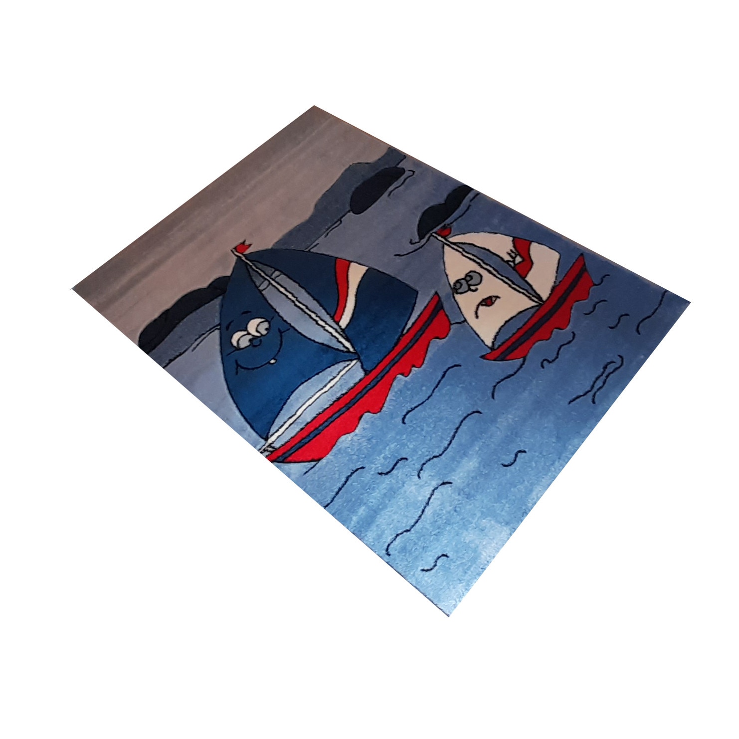 Covor camera copii albastru barcute 120x170 cm grosime 12 mm greutate 2,3 kg/mp