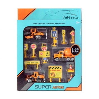 Set utilaje de constructii, din metal ,29x19 cm,3 ani + Set utilaje de constructii, din metal ,29x19 cm,3 ani +