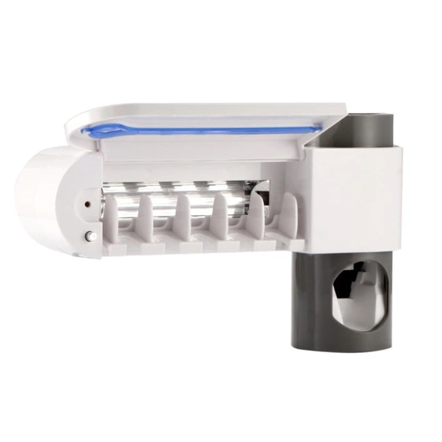 Dozator, dispenser pasta de dinti si sterilizator, suport pentru periute, functie de Sterilizare Antibacteriala cu Lumina UV