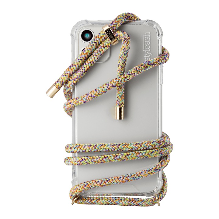 Husa transparenta pentru telefon cu snur integrat, Styleash, iPhone 11 Pro Max, Multicolor, Gold
