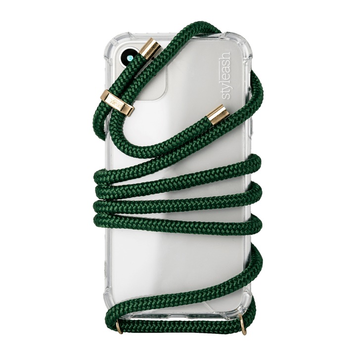 Husa transparenta pentru telefon cu snur integrat, Styleash, Samsung Galaxy Note 9, Green, Gold