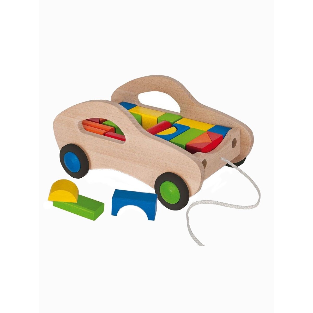 Carucior cu piese de constructie de lemn multicolore Eichhorn