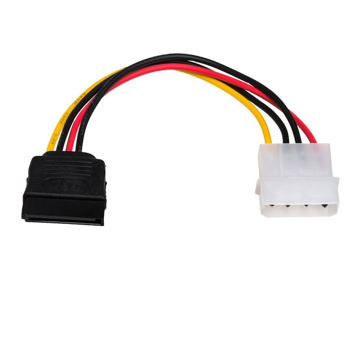 Cablu adaptor de alimentare de la MOLEX 4 pini mama la SATA 15 pini tata, Akyga , 15 cm, HDD SSD CD DVD