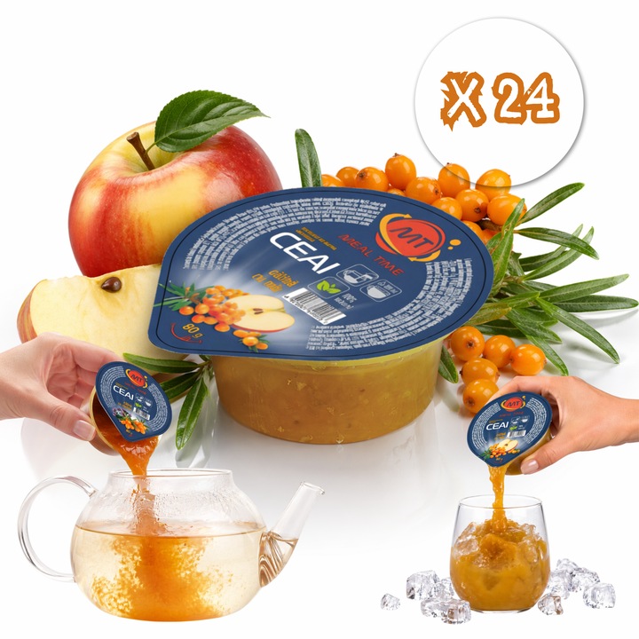 Ceai capsule din catina si mar, preparare fara aparat, Meal Time®, 60 g, set 24 capsule, consum cald sau rece, ideal pentru birou sau calatorii