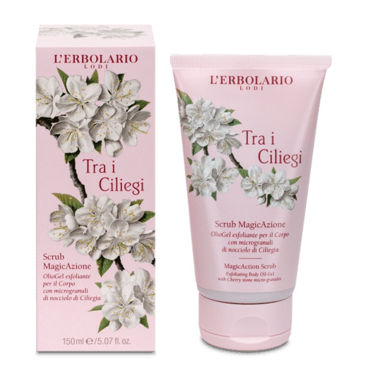 Scrub de corp MagicAzione, L'ERBOLARIO, Flori de cires, 150ml