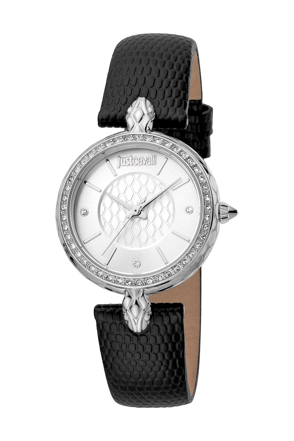 JUST CAVALLI, Ceas cu o curea de piele si cristale, Negru
