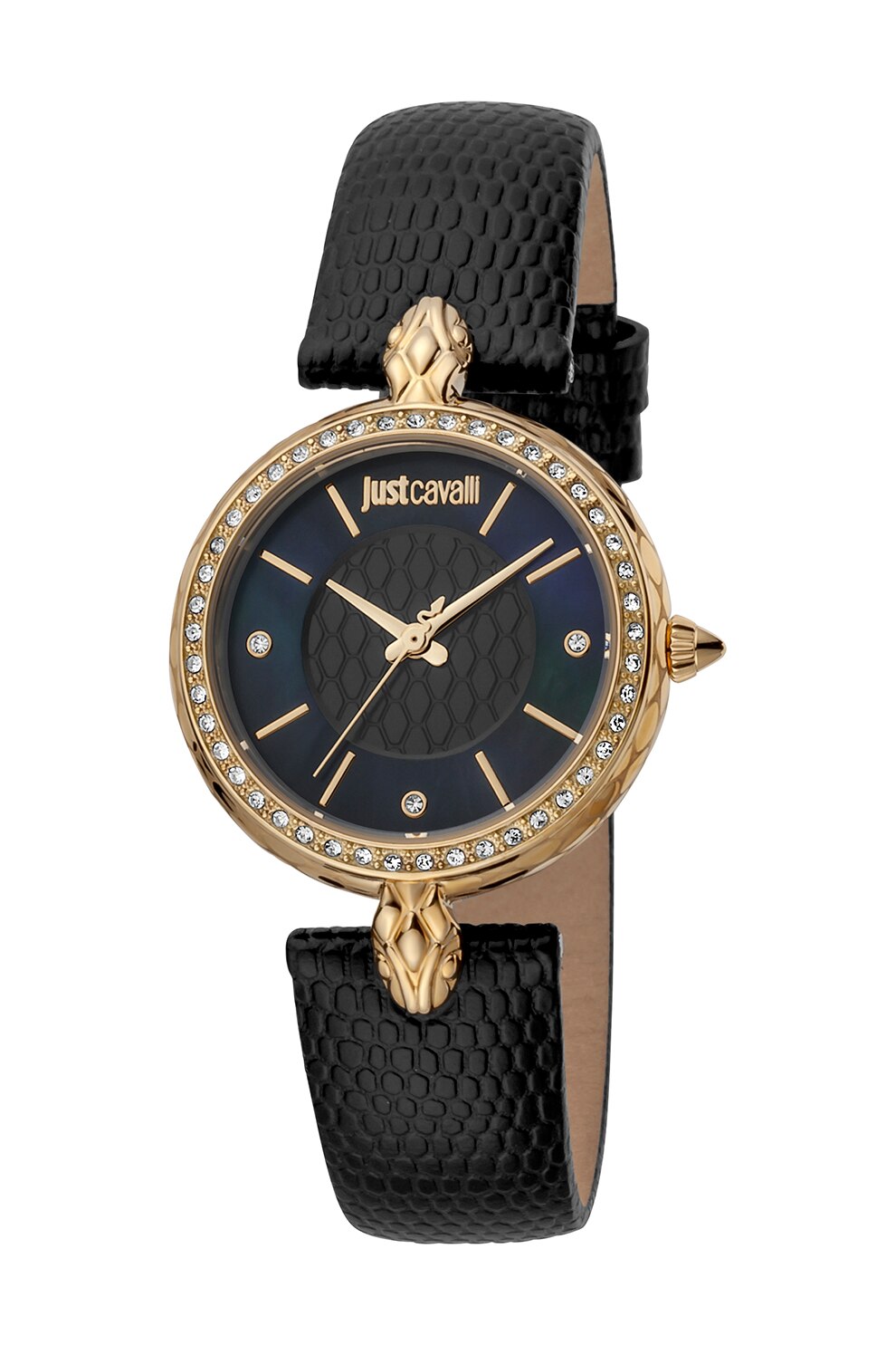 JUST CAVALLI, Ceas cu o curea de piele si cristale , Negru