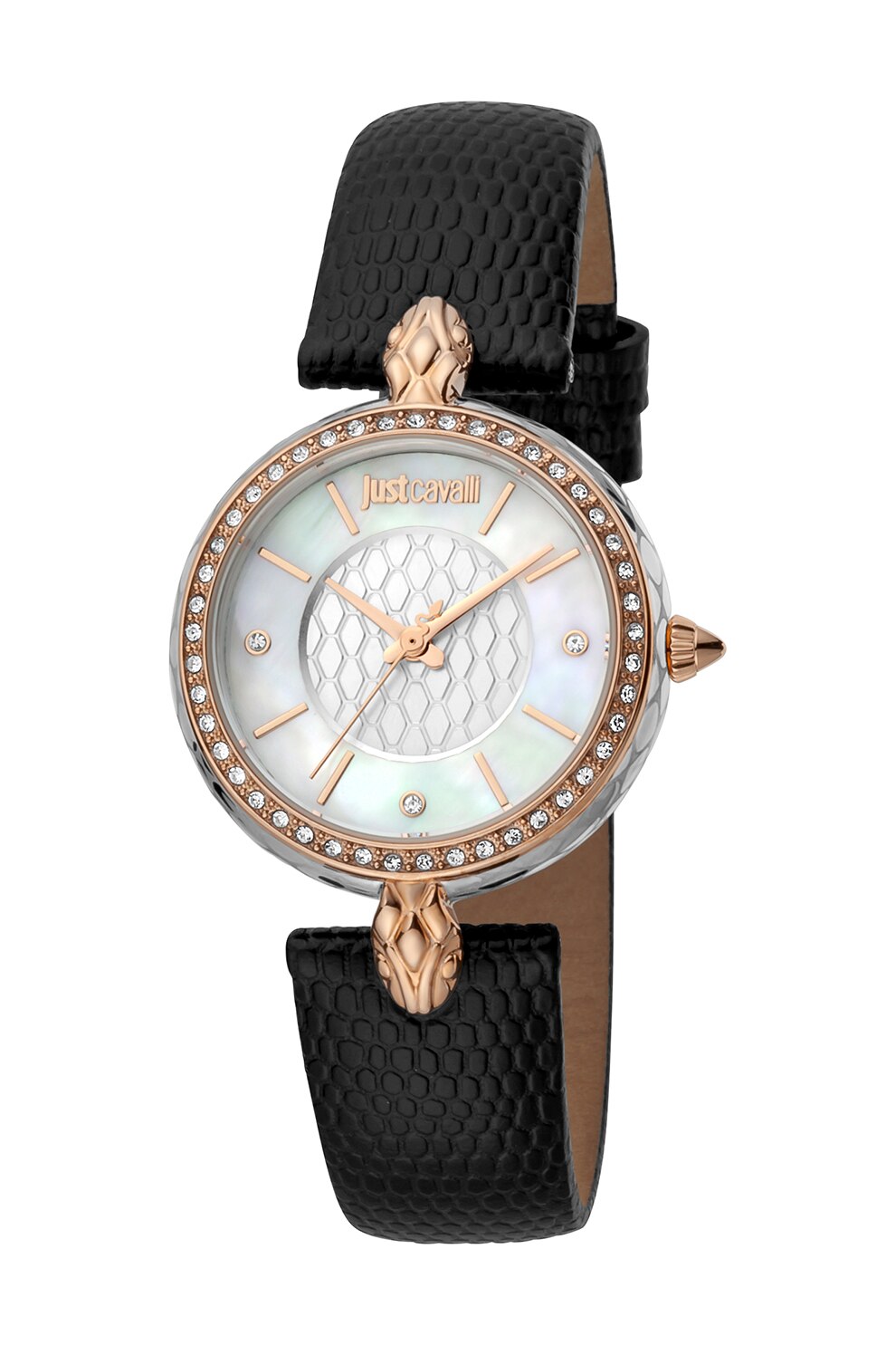JUST CAVALLI, Ceas cu o curea de piele si cristale , Negru