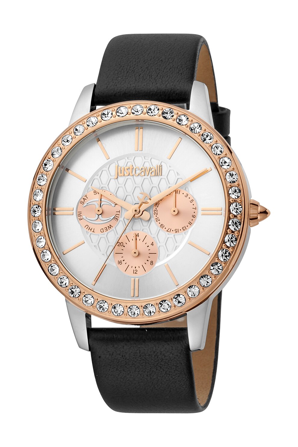 JUST CAVALLI, Ceas cu functii multiple si cristale , Negru