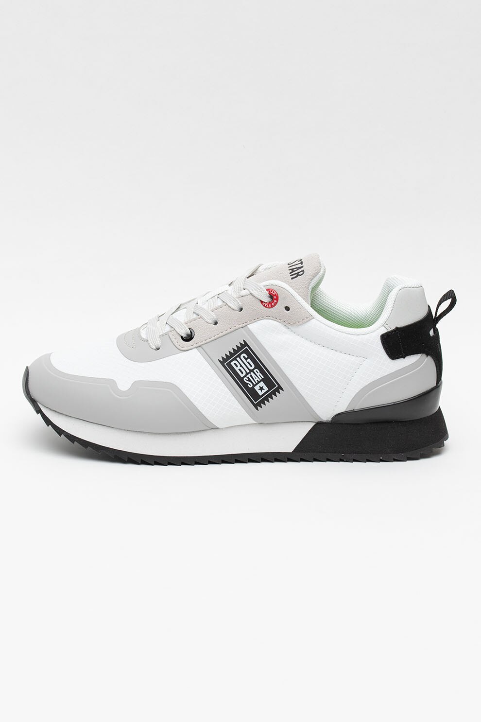 Big Star, Pantofi sport cu insertii din piele ecologica, Alb/Gri cenusa, 38